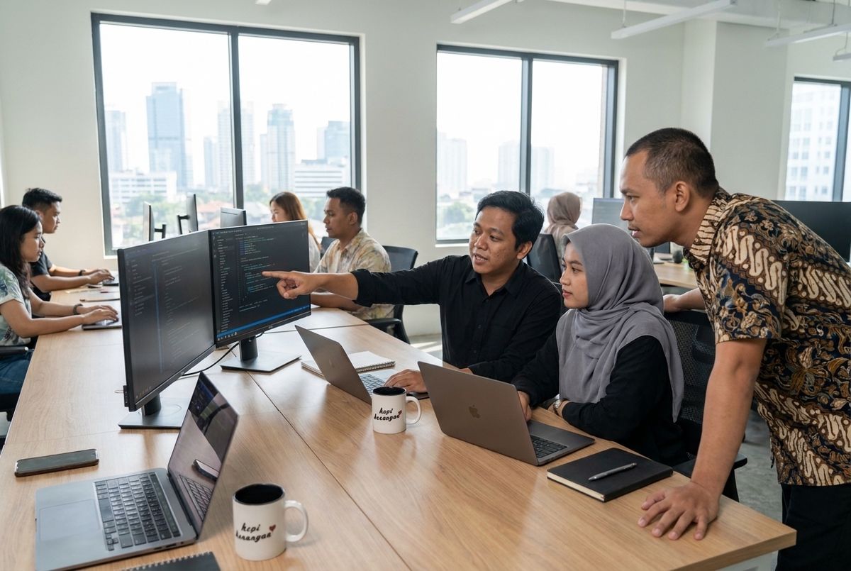 Tim Codevator berdiskusi di kantor